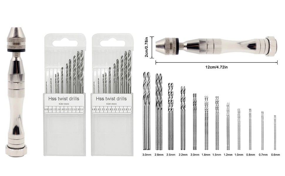 Hand Pin Vise with 20 Pcs Drill Bits, FineGood Precision Hand Drill Rotary Tool with Mini Twist Drill Bits Set for Resin Casting Molds, Jewelry Wood Plastic Making.Free and fast shipping.