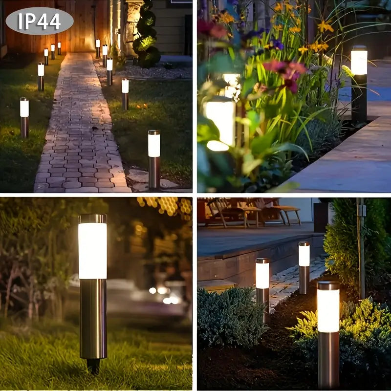 2 Pcs,White lights, Modern Stainless Steel Solar Outdoor LED Pathway Lights - For Garden, Pathway, Lawn, Yard, Bollard Lighting, free shipping,delivery in two weeks.