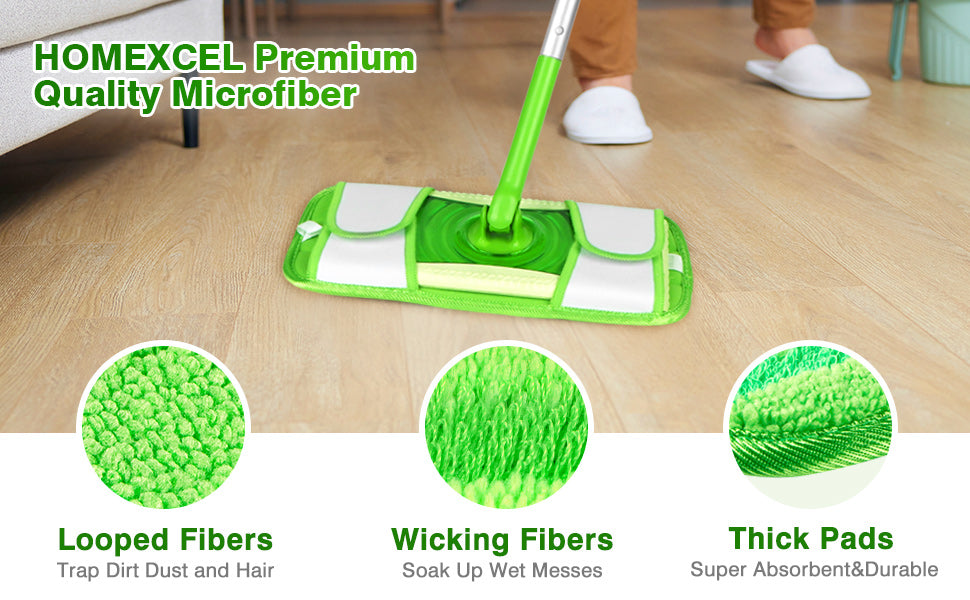 Microfiber Mop Pads Compatible with Swiffer Sweeper Mops, Reusable and Machine Washable Floor Mop Pad Refills, Mop Head Replacements for Multi Surface Wet & Dry Cleaning, Pack of 4