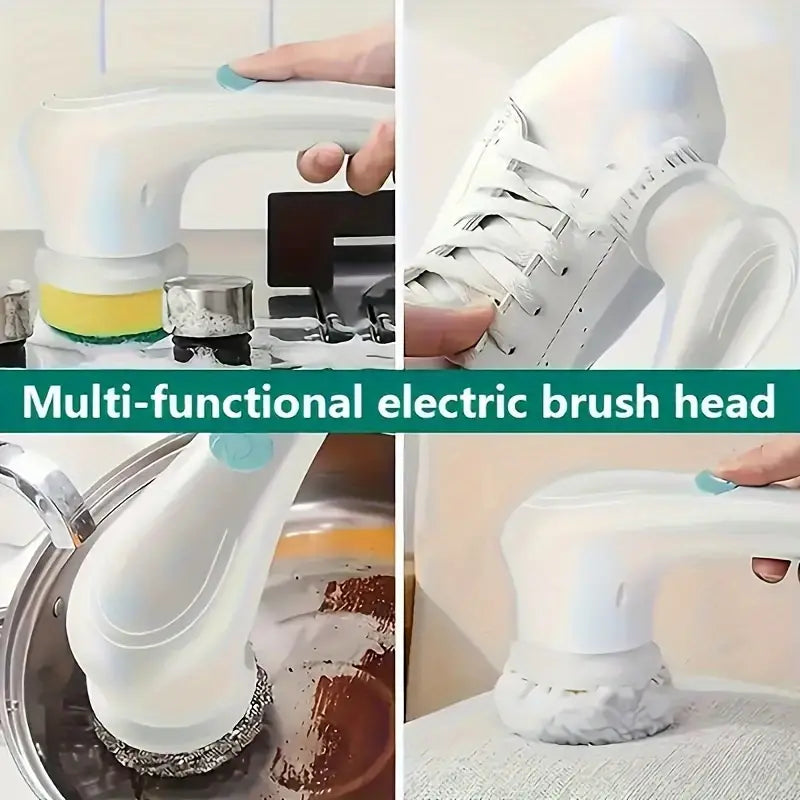 5-Head Rechargeable Electric Cleaning Brush Set with USB Charging, Versatile Handheld Scrubber for Bathroom, Kitchen, Bedroom, Living Room, Toilet Cleaning Tool Kit.Limited time Free  shipping,delivery two weeks.