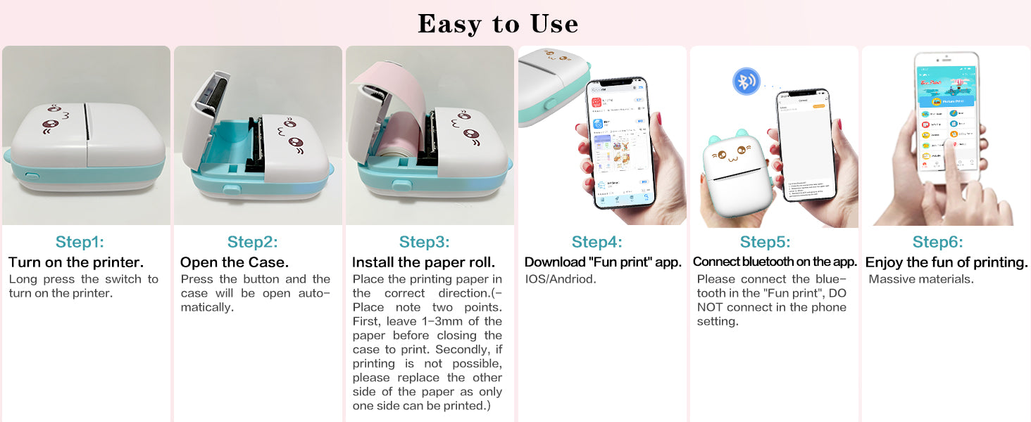 Mini Printer Portable, Inkless Sticker Printer with 8 Rolls Paper, Bluetooth Wireless mini Thermal Printer Compatible with iOS + Android for Journal, Memo, Photo, Print Pod Gifts for Girls Kids,Colour Name: Blue. Fast and free shipping.