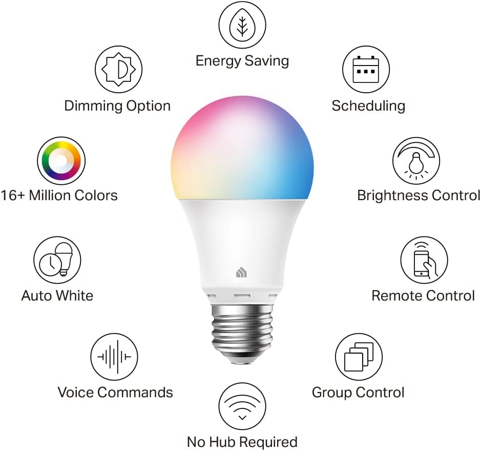 New Smart Bulb, Full Colour Changing Dimmable Smart WiFi Light Bulb Compatible with Alexa and Google Home, A19, 9W 800 Lumens,2.4Ghz only, No Hub Required