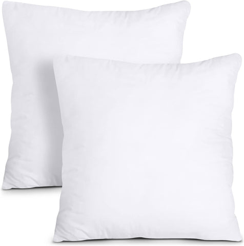 Cymak Bedding Decorative Pillow Insert (2 Pack, White) - Square 18x18 Sofa and Bed Pillow - Poly Cotton Cover - Indoor White Pillows
