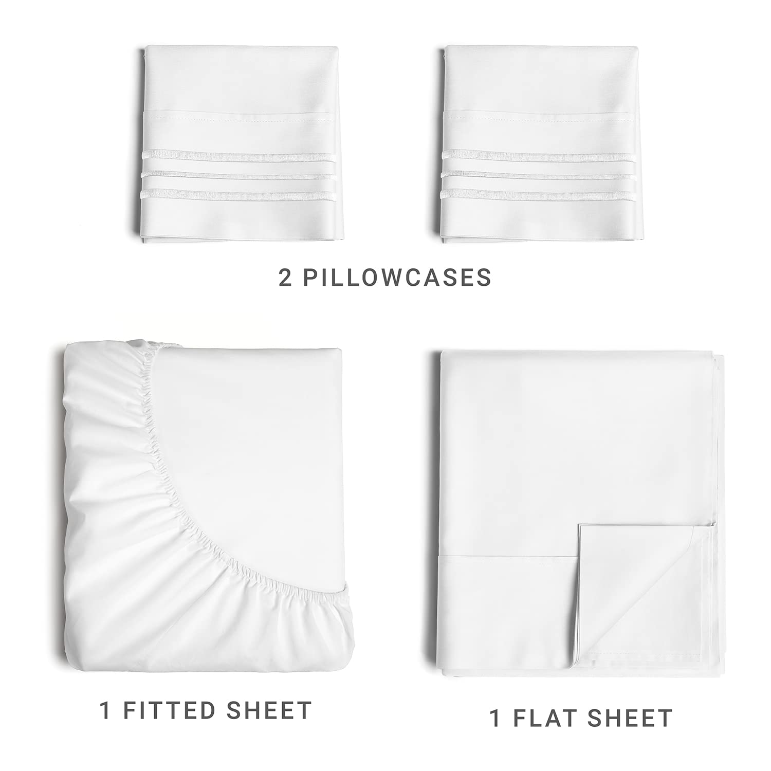 Cymak Queen/King 4 Piece Bedding Sheet Set - Breathable & Cooling Bed Sheets - Hotel Luxury Bed Sheets for Women & Men- Deep Pockets - Easy-fit - Soft & Wrinkle Free - Home Decor -White Oeko-Tex Bed Set
