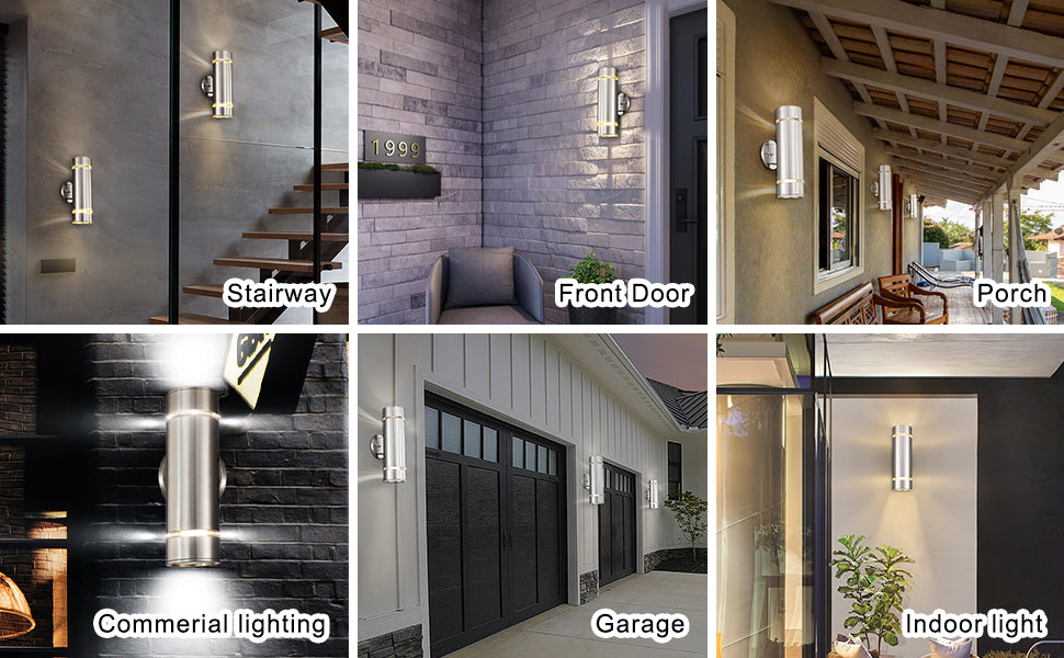 Modern Porch Light [ UL-Listed ] Satin Nickel Finished Outdoor Wall Lamp Weather-Proof Cylinder Wall Sconce Suitable for Garden & Patio , Free delivery to Canada.