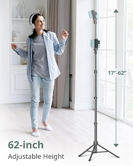 62" Phone Tripod &amp; Selfie Stick, Extendable Cell Phone Tripod Stand with Wireless Remote and Phone Holder, Compatible with iPhone Android Phone, Camera (Black)free and fast delivery.