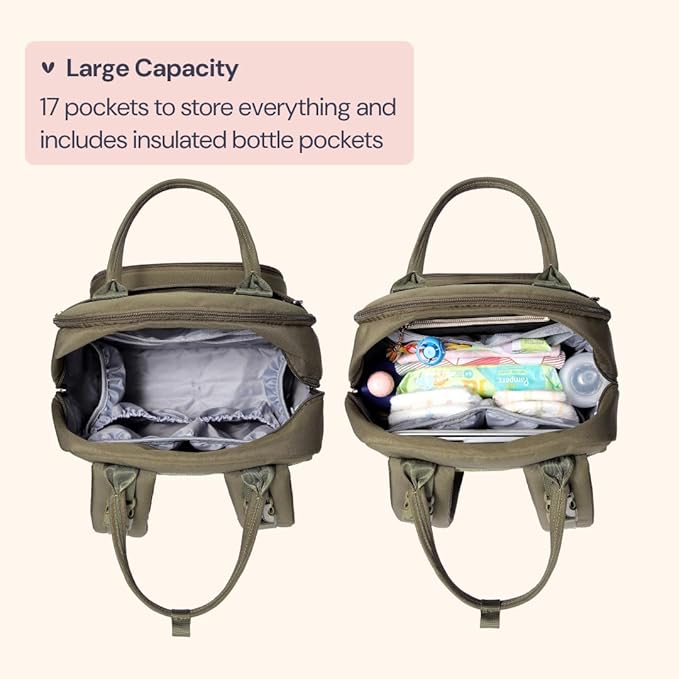 Diaper Bag Backpack - Baby Essentials Travel Tote - Multi Function Waterproof Diaper Bag, Travel Essentials Baby Bag with Changing Pad, Stroller Straps & Pacifier Case - Unisex, Army Green,free and fast delivery.