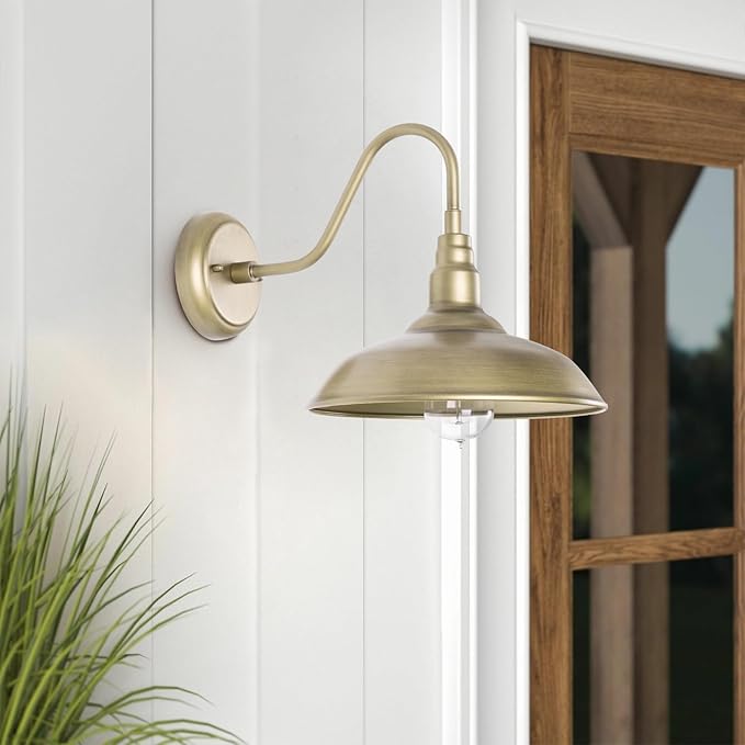 10" Outdoor Barn Light Fixture Wall Mounted Outside Gooseneck Wall Lighting with Brass Finish, Exterior Farmhouse Wall Sconce Waterproof Porch Wall Lighting for Patio, Garage,ETL Listed,free and fast delivery.