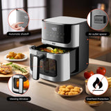 ASZ Compact 5 qt Air Fryer with Window - Portable Digital 5qt Small Airfryer - 8 Presets Bake Toast Broil Reheat Bacon, Non-Stick Basket + 2 Trays, Automatic Shutoff，Kitchen Appliance (4.7L)