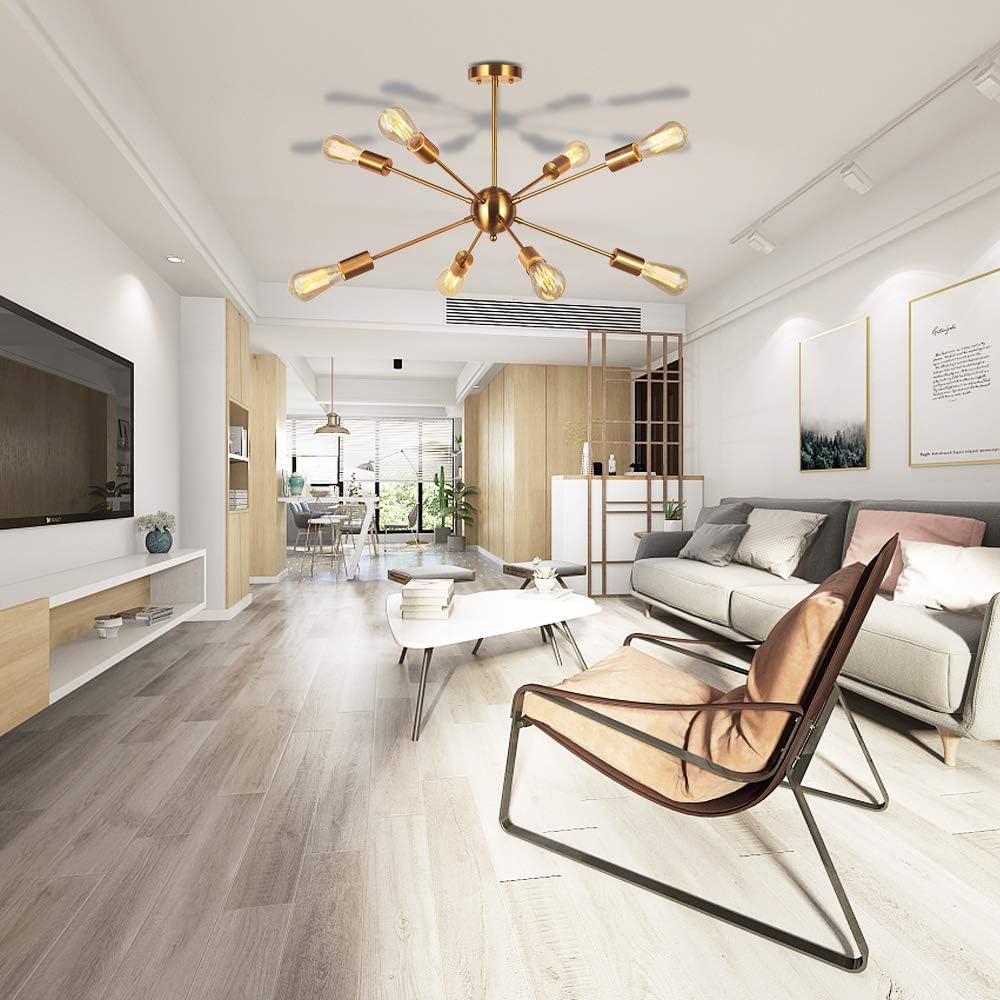 Sputnik Chandelier Light-8 Lights Brushed Brass Modern Pendant Lighting Gold Mid Century Ceiling Light Fixture for Dining Room Bed Room Kitchen Room UL Listed,Free delivery to Canada in one week.