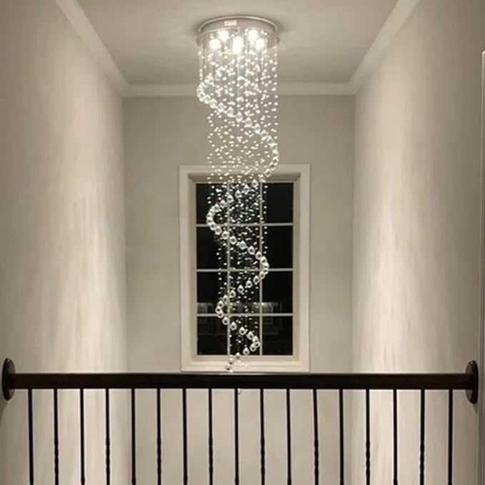 87-in Chandelier for High Ceiling, 6-Light Modern Crystal Spiral Design, Suitable for Foyers, Stairs, Living Rooms with 17ft-20ft High Ceilings,ETL Certified,Free and Fast delivery.