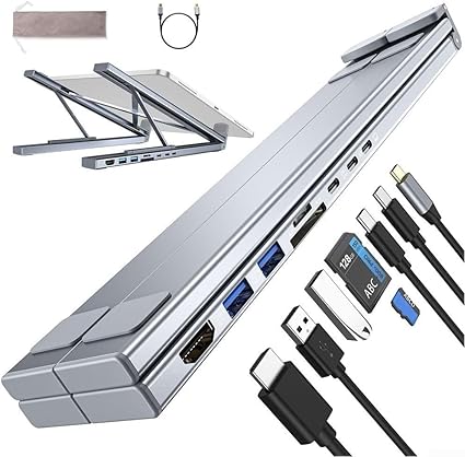 8-in-1 USB C Laptop Docking Station Stand, Laptop Tablet Stand Adjustable, SD/TF Card Slots Fast Charging, Multiport Adapter Computer Cooling Stand, Cooling Riser Office Workstation Hub, free shipping,delivery 8weeks.