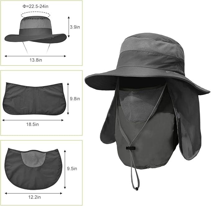 Men's Wide Brim Fishing Hat Outdoor UPF 50+ Sun Protection Removable Face and Neck Flap, fast and free shipping.