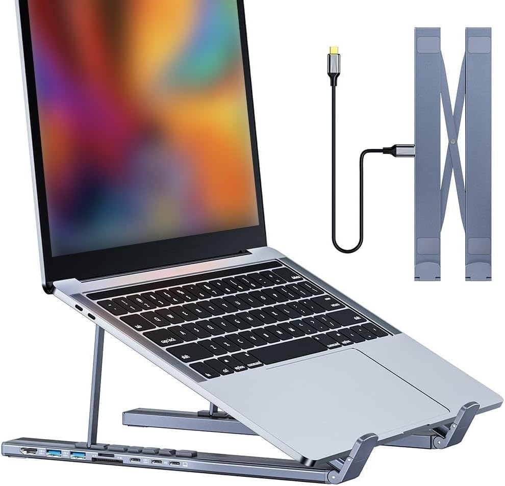 8-in-1 USB C Laptop Docking Station Stand, Laptop Tablet Stand Adjustable, SD/TF Card Slots Fast Charging, Multiport Adapter Computer Cooling Stand, Cooling Riser Office Workstation Hub, free shipping,delivery 8weeks.