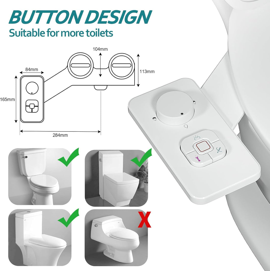 Bidet Attachment - Non-Electric Cold Water Bidet Toilet Seat Attachment with Pressure Controls,Retractable Self-Cleaning Dual Nozzles for Frontal & Rear Wash