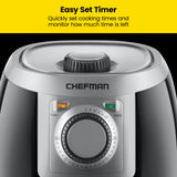 Cymak TurboFry 2-Quart Air Fryer, Personal Compact Healthy Fryer w/ Adjustable Temperature Control, 60 Minute Timer and Dishwasher Safe Basket, Black