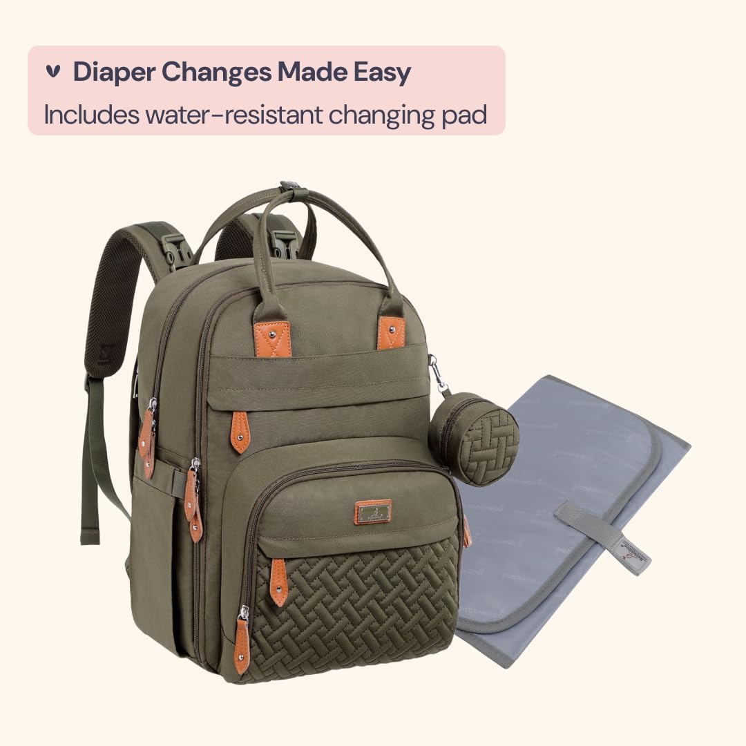 Diaper Bag Backpack - Baby Essentials Travel Tote - Multi Function Waterproof Diaper Bag, Travel Essentials Baby Bag with Changing Pad, Stroller Straps & Pacifier Case - Unisex, Army Green,free and fast delivery.