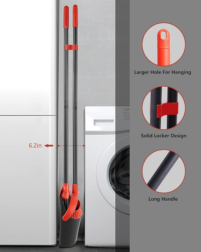 Broom with Dustpan Combo Set, Broom and Dustpan Set with Optional Extension Pole, Broom and Dustpans with Built-in Teeth for Home Lobby Office, Foldable Storage Standing Dust Pan and Brush Set,fast and free delivery.