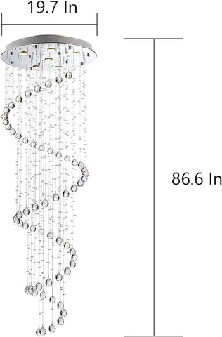 87-in Chandelier for High Ceiling, 6-Light Modern Crystal Spiral Design, Suitable for Foyers, Stairs, Living Rooms with 17ft-20ft High Ceilings,ETL Certified,Free and Fast delivery.