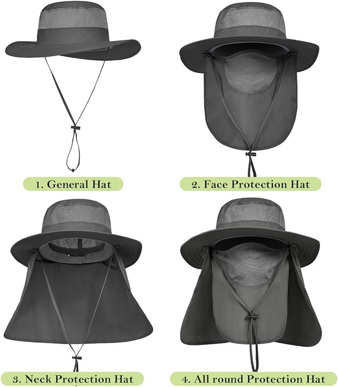 Men's Wide Brim Fishing Hat Outdoor UPF 50+ Sun Protection Removable Face and Neck Flap, fast and free shipping.