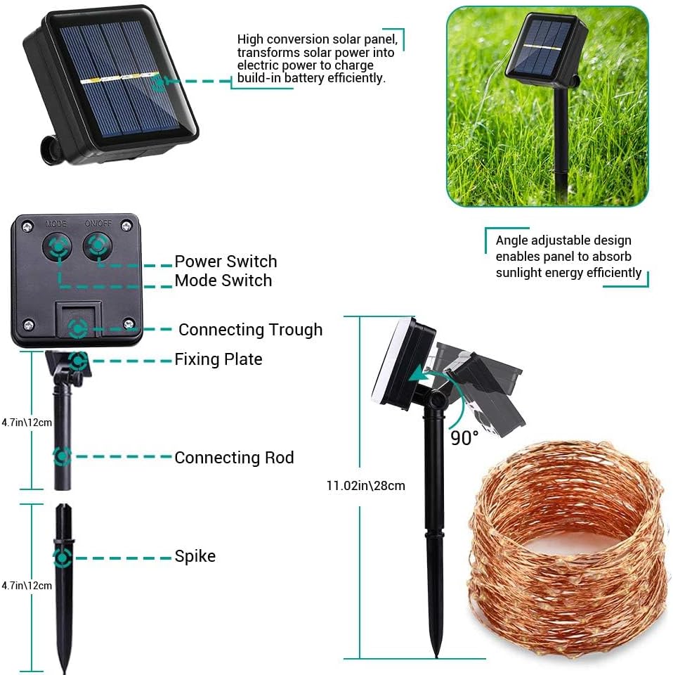 Solar String Lights Outdoor, 2Pack Total 80FT 240LED 8 Modes Solar Fairy Lights, Super Bright Waterproof Twinkle Lights for Tree, Patio, Garden, Outdoors (Warm White) Free and fast delivery.