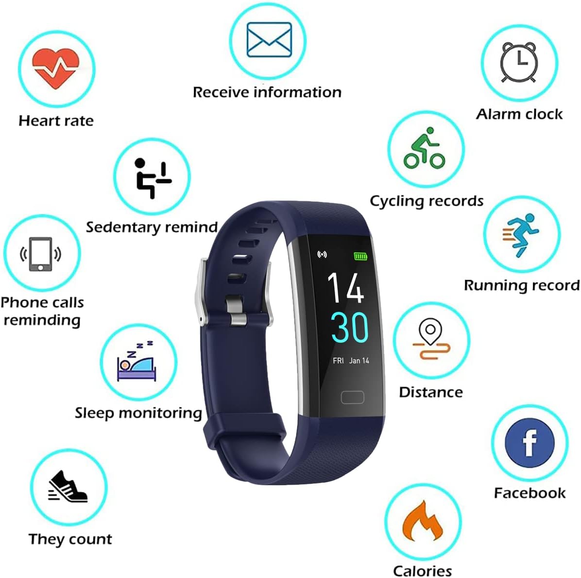 Fitness Tracker with Blood Pressure Heart Rate Sleep Monitor, Waterproof Activity Tracker Health Watch, Step Calorie Counter Pedometer for Men and Women for Android and iOS Smartphone
