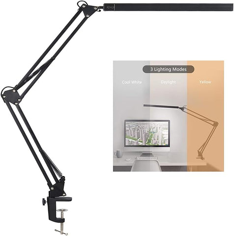 LED Architect Desk Lamp, Metal Swing Arm Dimmable Task Lamp, Eye Care Table Lamp with Clamp (3 Color Modes, 10-Level Dimmer, Memory Function) Highly Adjustable Office, Craft, Workbench Light,UL Listed AC Adapter, free and fast shipping.