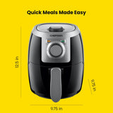 Cymak TurboFry 2-Quart Air Fryer, Personal Compact Healthy Fryer w/ Adjustable Temperature Control, 60 Minute Timer and Dishwasher Safe Basket, Black