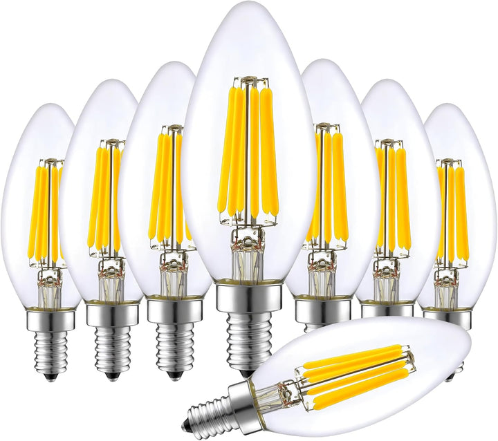 STRAK Candelabra E12 Base, 6W-60Watt Equivalent Clear Filament 4000K, Edison, CRI90, ES, Dimmable, LED Light Bulb (8-Pack)