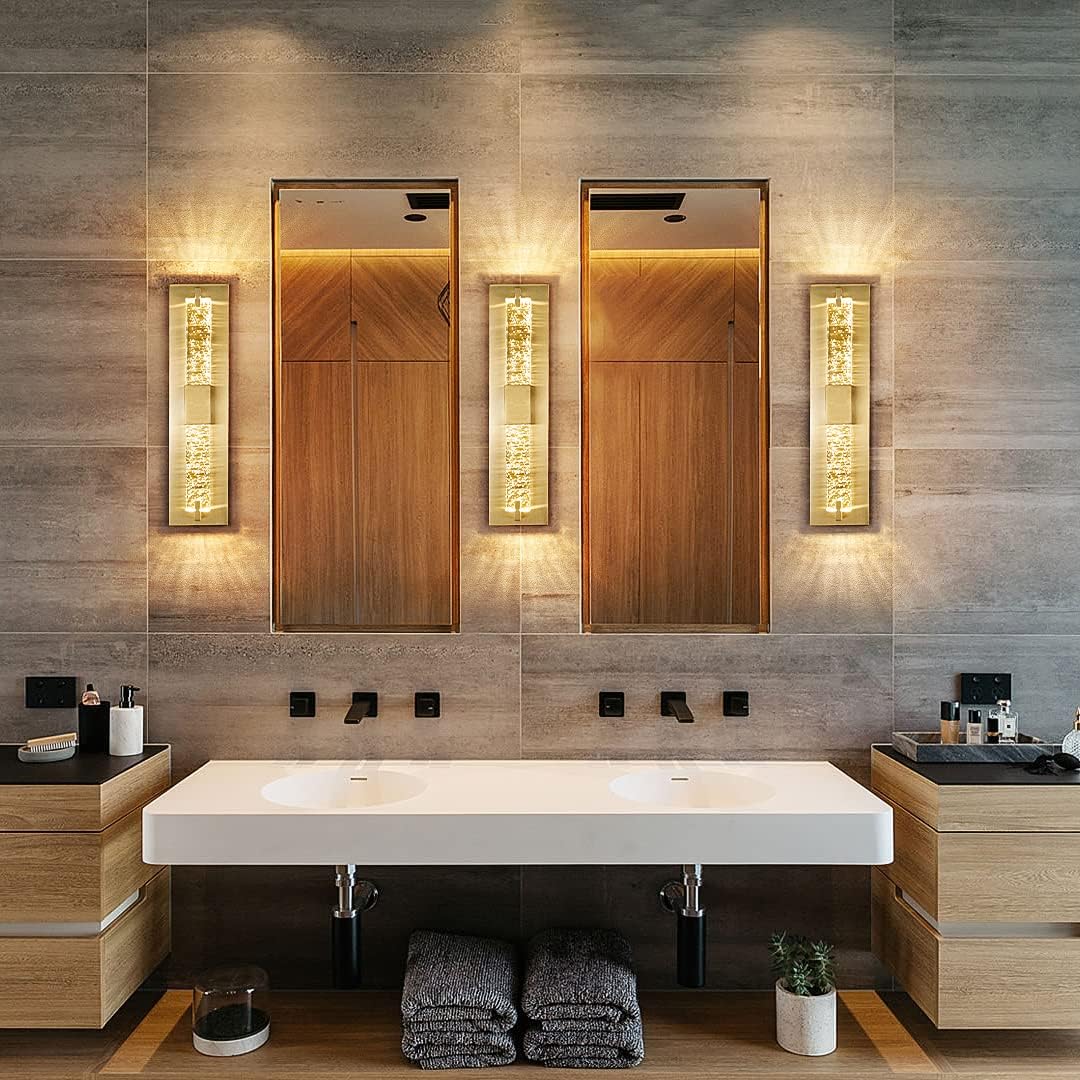 LED Wall Sconce Light: 19 Inch Modern Sconces Wall Lighting 3000K Dimmable Crystal Wall Lamps Indoor Bathroom Sconce Wall Mount Light Fixtures for Living Room/Bedroom/Hallway,Fast and free shipping.