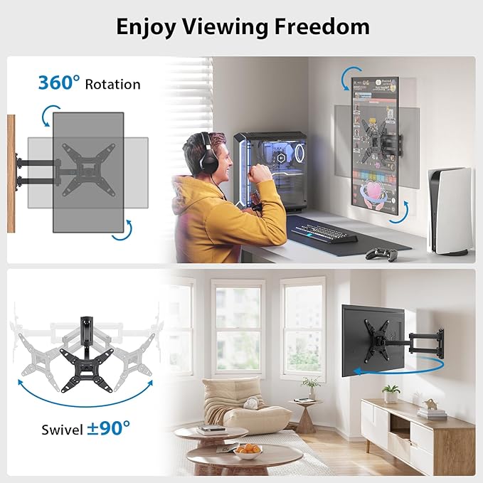 Full Motion TV Monitor Wall Mount Bracket Articulating Arms Swivels Tilts Extension Rotation for Most 13-42 Inch LED LCD Flat Curved Screen TVs & Monitors, Max VESA 200x200mm up to 44lbs ,Free and fast shipping.