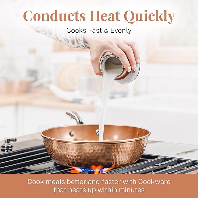 Gotham Steel 12” Nonstick Fry Pan with Lid – Hammered Copper Collection, Premium Aluminum Cookware with Stainless Steel Handles, Induction Plate for Even Heating, Dishwasher & Oven Safe, 12", Copper,free and fast shipping.