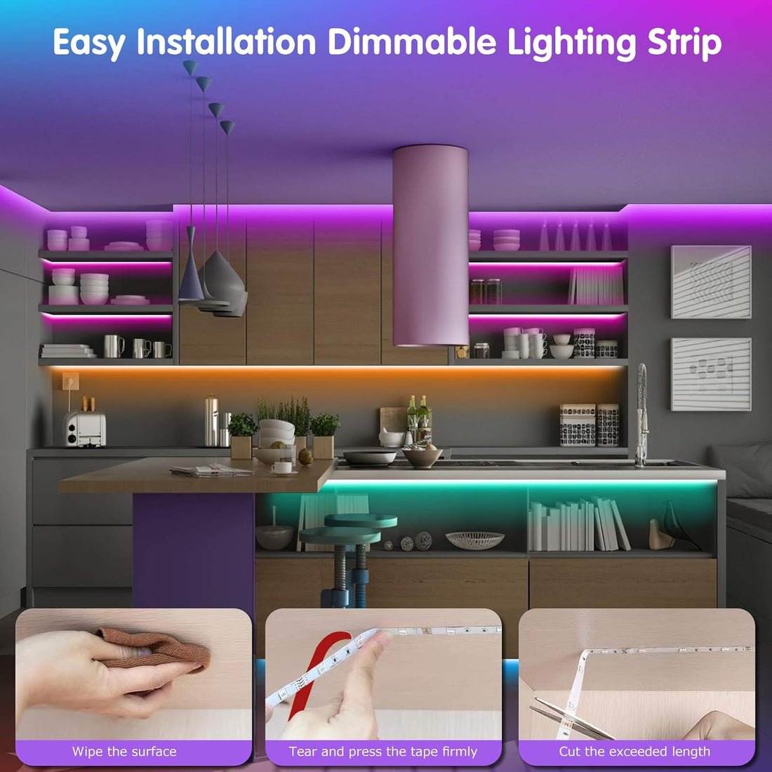 Led Lights for Bedroom 100ft(2 Rolls of 50ft) Smart Music Sync Color Changing LED Strip Lights with App and Remote Control RGB LED Strip, LED Lights for Room Home Party Decoration