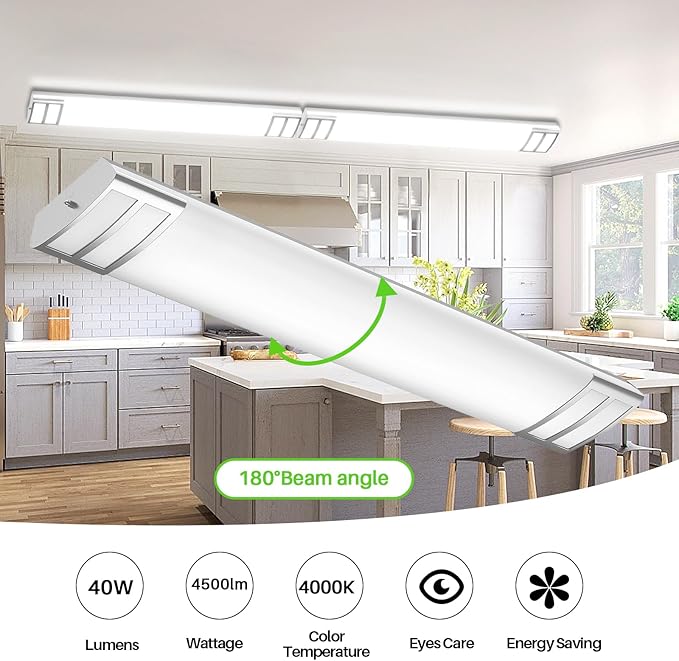 4FT LED Light Fixture, 40W, 4500LM, 4000K Neutral White, 48 Inch LED Linear Flush Mount Lights, 4 Foot Kitchen Ceiling Light for Craft Room, Laundry, Fluorescent Replacement.ETL Certified, free and fast shipping.