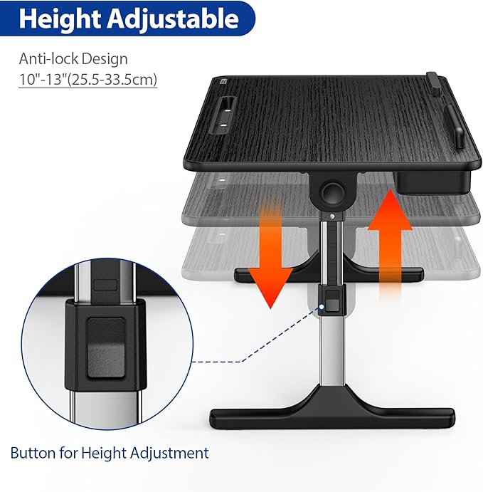 Adjustable Laptop Table, Lap Desk, Portable Standing Bed Desk, Foldable Sofa Breakfast Tray, Notebook Computer Stand for Reading and Writing (Black),fast and free shipping.