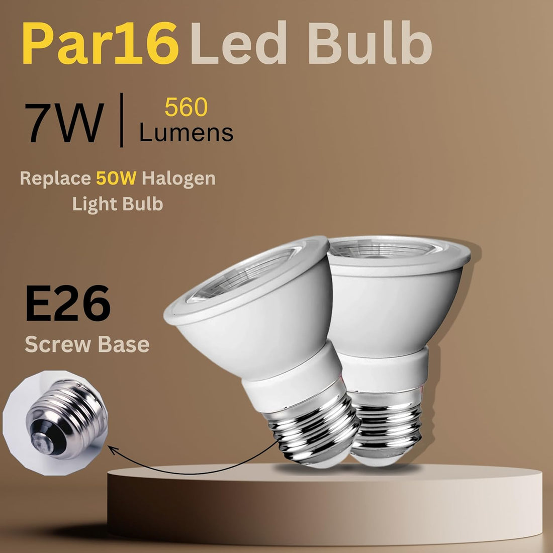 PAR16 LED Bulb, 7W-50W Equivalent,E26 Base  Warm White 3000K, 490LM, CRI80, Dimmable,CUL (6-Pack)