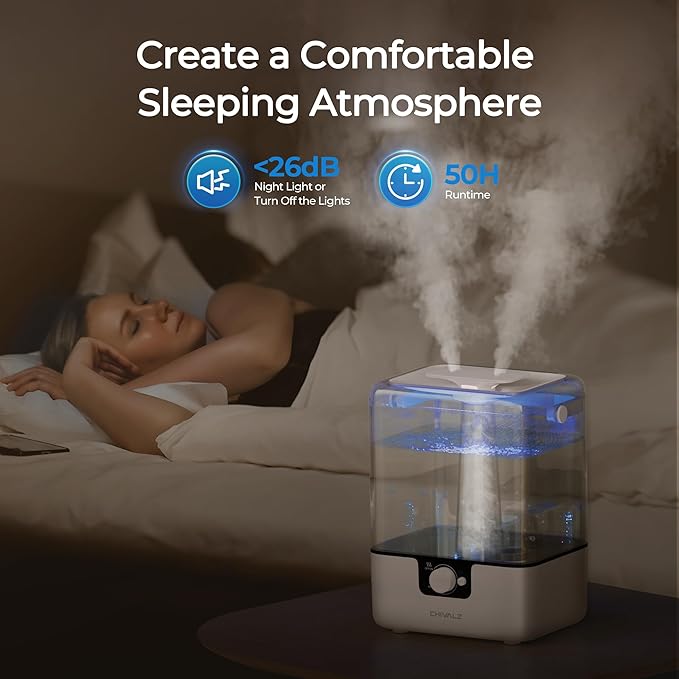 6L Humidifiers for Bedroom Large Room, Home,Cool Mist Top Fill Humidifier for Baby Nursery and Plants, 26dB Quiet, Nightlight, 50H Runtime, Oil Diffuser, 360° Nozzle Anti-dry Burn,White Colour.Free and fast delivery.