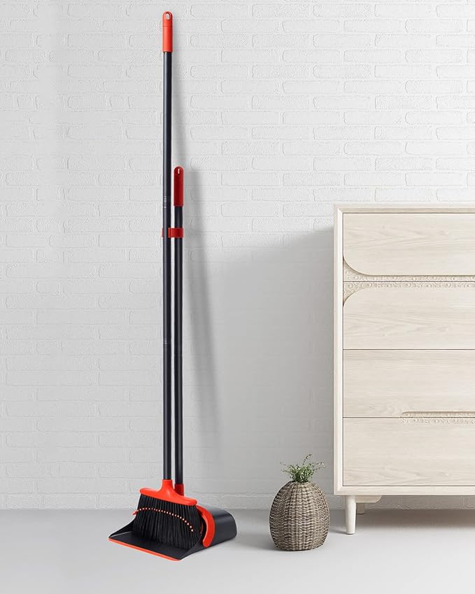 Broom with Dustpan Combo Set, Broom and Dustpan Set with Optional Extension Pole, Broom and Dustpans with Built-in Teeth for Home Lobby Office, Foldable Storage Standing Dust Pan and Brush Set,fast and free delivery.