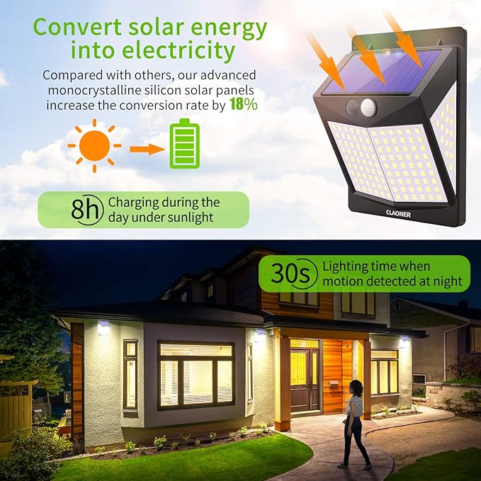 Solar Lights Outdoor Motion Sensor Lights 3 Modes, Solar Powered Security Lights (Permanent On All Night/Smart Brightness Control) with 270 Degree Wide Angle IP65 Waterproof for Deck Garage Animal,free and fast shipping.