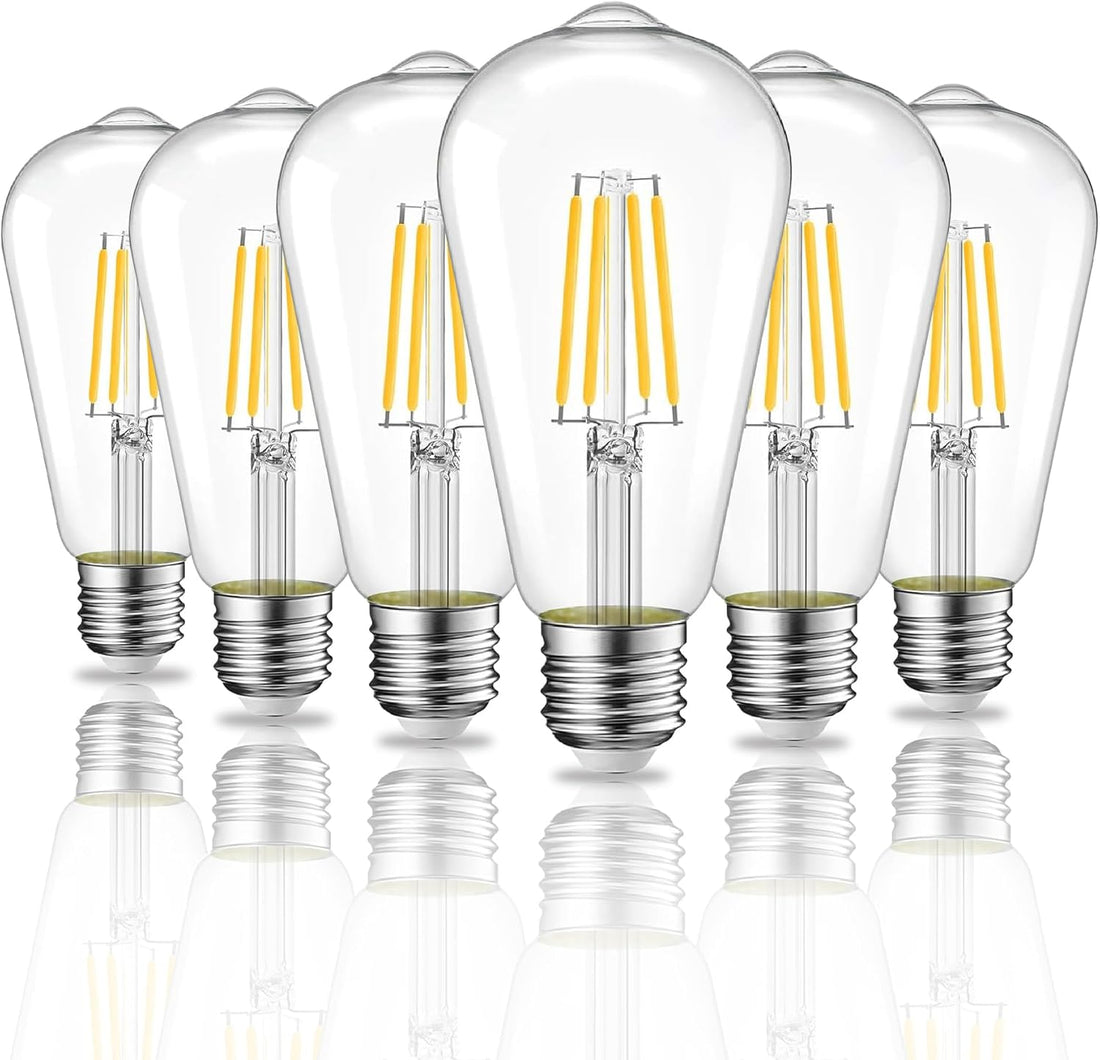 Nostalgic ST64, 6W-60W Equivalent, Vintage Clear Filament 5000K,  600 Lumens , E26 Medium Base, CRI90, Dimmable, CUL/UL  (6-Pack)