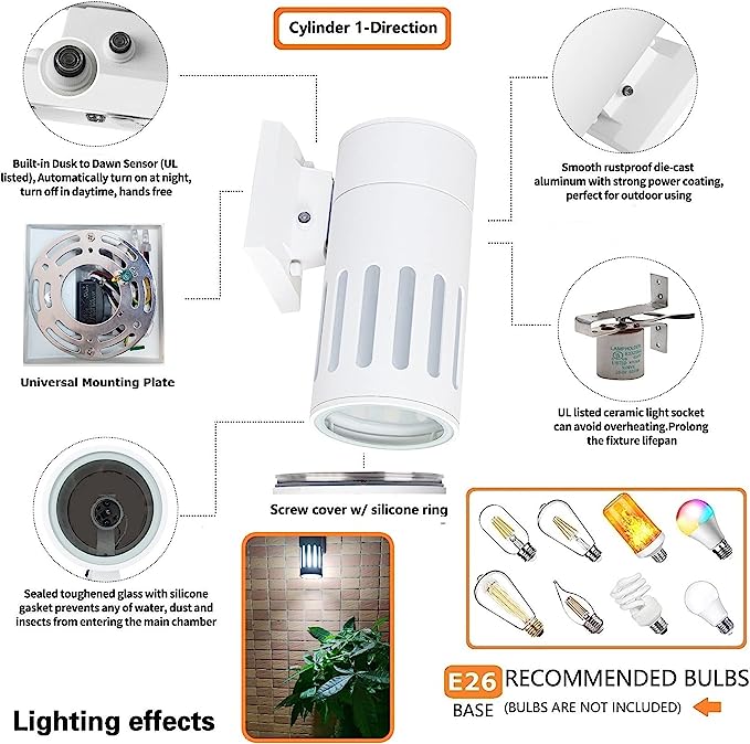 Dusk to Dawn Sensor Outdoor Wall Lantern, exterior Lighting - ETL Listed, Die-cast Aluminum Anti-Rust Waterproof Wall Mount Cylinder Design – Up/Down Light Fixture for Porch, Garage or Doorway, delivery 1 week.