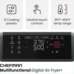 Cymak Air Fryer Oven - 12-Quart 6-in-1 Rotisserie Oven and Dehydrator, 12 Presets with Digital Timer and Touchscreen, Family Size XL Airfryer Countertop Convection Oven, Dishwasher-Safe Parts, Black
