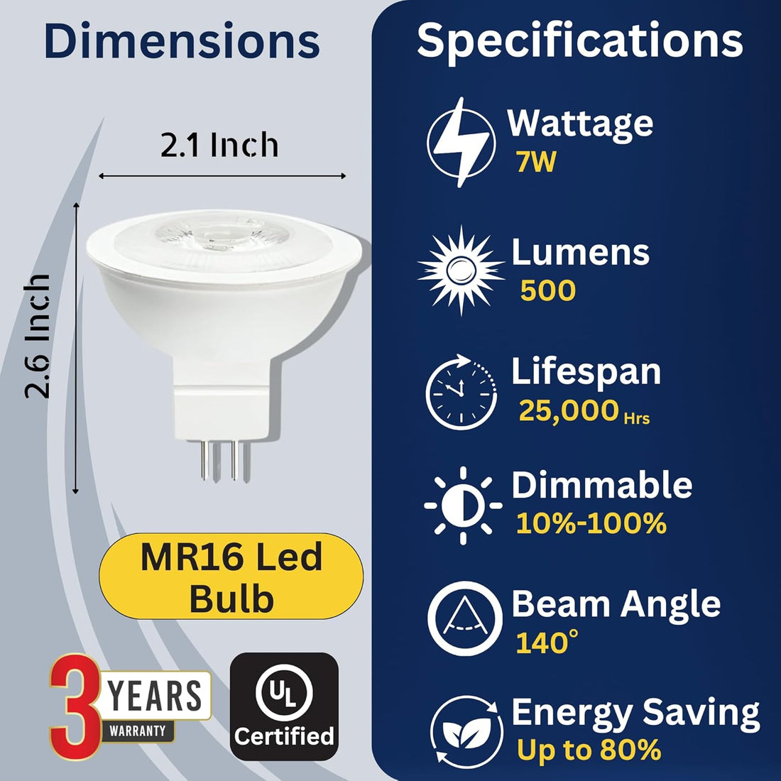 MR16, 50W Equivalent, 4000K, 580LM, Dimmable LED Light Bulb (6-Pack)