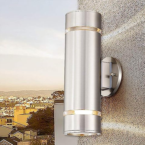 Modern Porch Light [ UL-Listed ] Satin Nickel Finished Outdoor Wall Lamp Weather-Proof Cylinder Wall Sconce Suitable for Garden & Patio , Free delivery to Canada.