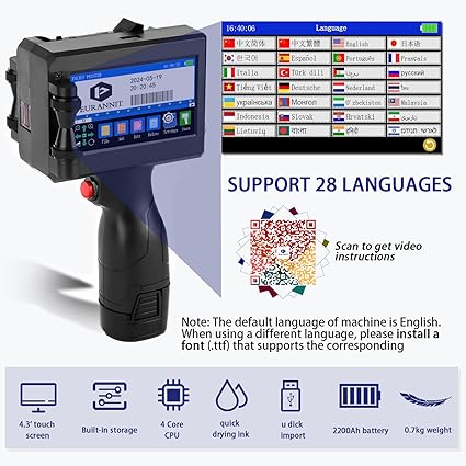 Handheld Inkjet Printer 0.5 in, E15 Portable Handheld Inkjet Printer Gun 4.3 Inch LED Touch Screen, for Text Logo Date Batch Number QR Barcode,FREE AND FAST SHIPPING