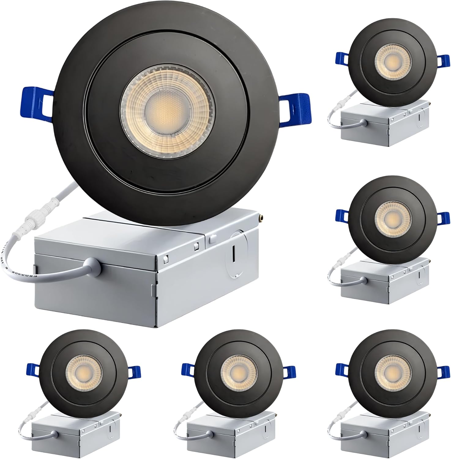 Strak Black 3-Inch Integrated Slim Panel 7 W 560lm Downlight Recessed Lighting with Gimbal 4000k Natural White - Energy Star (Pack of 6)