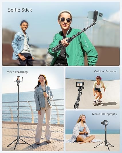 62" Phone Tripod &amp; Selfie Stick, Extendable Cell Phone Tripod Stand with Wireless Remote and Phone Holder, Compatible with iPhone Android Phone, Camera (Black)free and fast delivery.