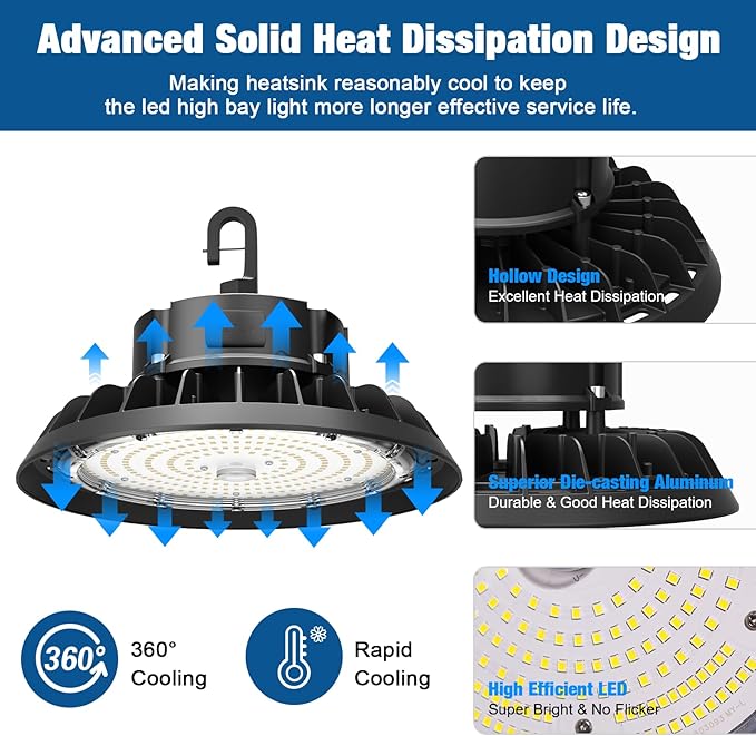 UFO LED High Bay Light,Pre- select 3 wattage 80w-120w-150 watts,3 CCT 3000k-4000k-5000k,12180-26995 lumens,120-347Volts-9 ft power cord,IP65,Cul/Ul/DLC,2Pack