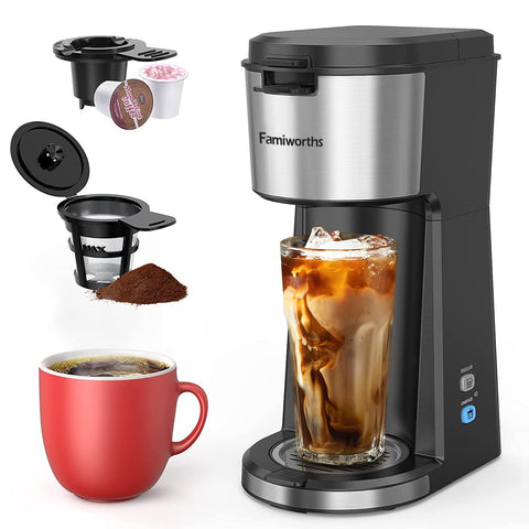 Cymak Iced Coffee Maker, Hot and Cold Coffee Maker Single Serve for K Cup and Ground, with Descaling Reminder and Self Cleaning, Iced Coffee Machine for Home, Office and RV