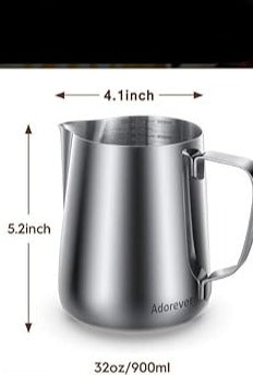 Milk Frothing Pitcher, 32oz Steaming Pitcher Stainless Steel Espresso Machine Accessories for Coffee Bar, Cappuccino Barista Tools Milk Jug Steamer Frother Cup with Decorating Latte Art Pen,free and fast delivery.
